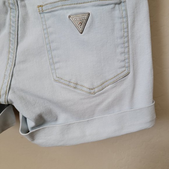 Guess Light Wash Destroyed Cuffed Denim Shorts - Picture 11 of 16